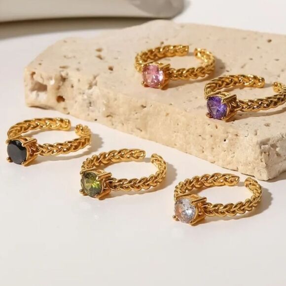 Purple Cubic Zirconia Woven Chain Adjustable Ring 18K Gold Plated Stainless Stee - Picture 5 of 6